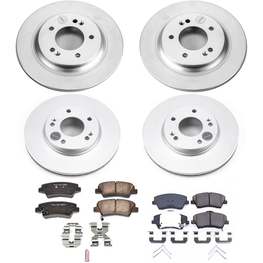 Power Stop CRK7928 Coated Brake Rotors and Z17 Front and Rear Brake Pads Kit For Hyundai Ioniq 2017-2021, Kia Niro 2018-2019 [Model Specific]