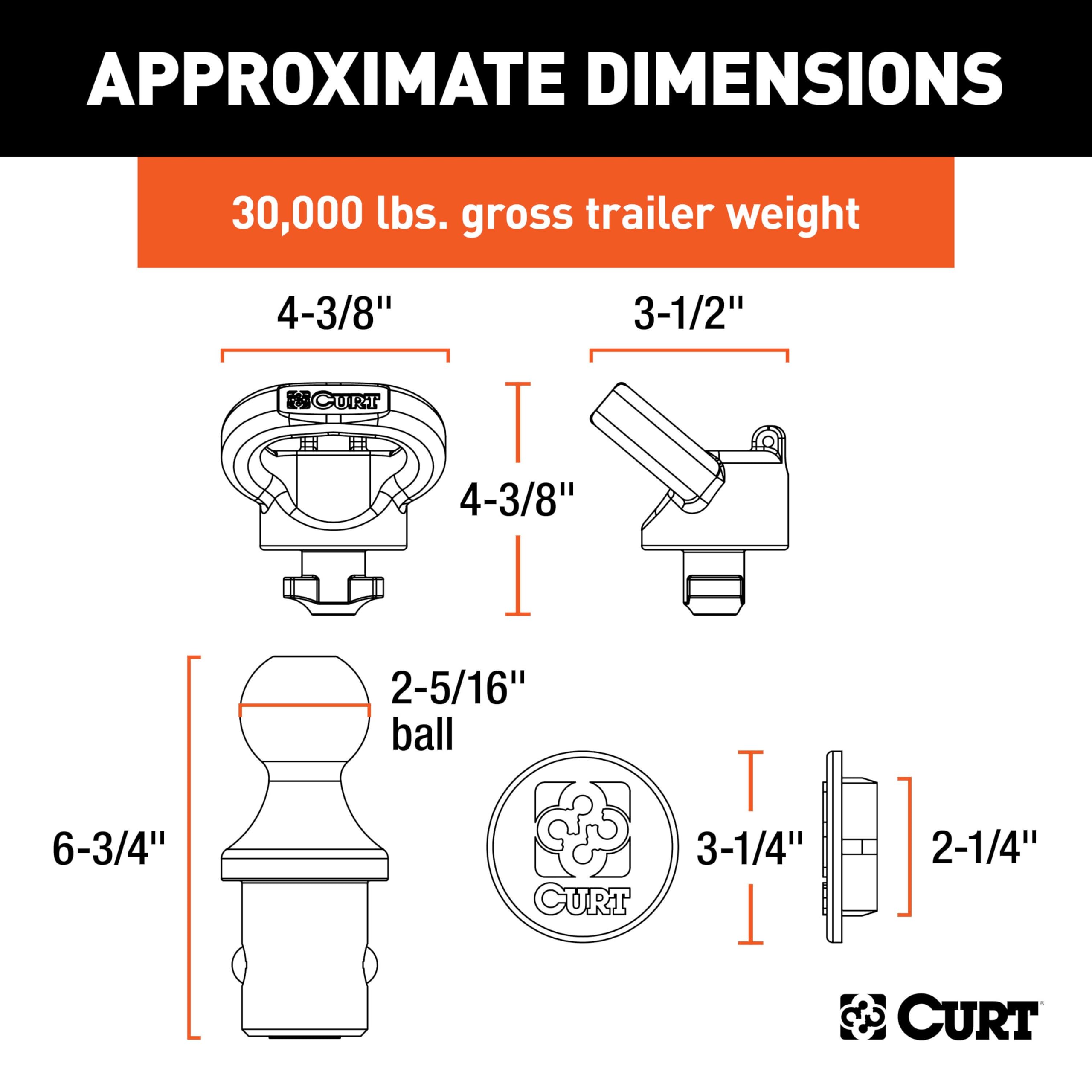 CURT 60618 Gooseneck Hitch Kit OEM Puck System, 30K, 2-5/16-In Ball, Fits Select Ram 2500, 3500