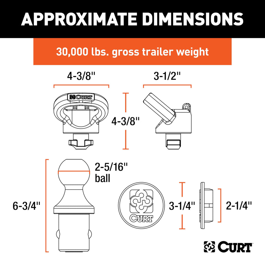 CURT 60618 Gooseneck Hitch Kit OEM Puck System, 30K, 2-5/16-In Ball, Fits Select Ram 2500, 3500
