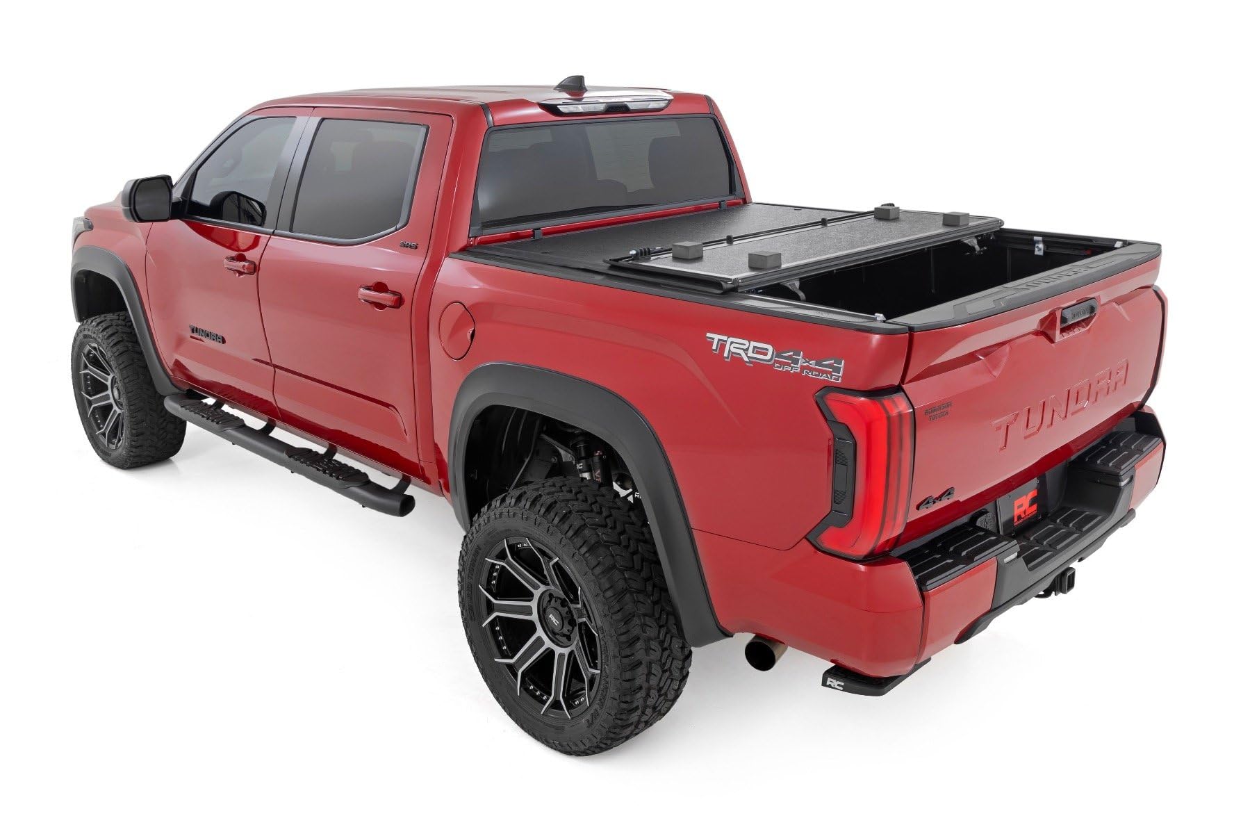 Hard Tri-Fold Tonneau Cover Rough Country for Toyota Tundra (2022-2026) - Low-Profile Aluminum Truck Bed Cover, Fits 5'7 Bed w/Cargo MGMT