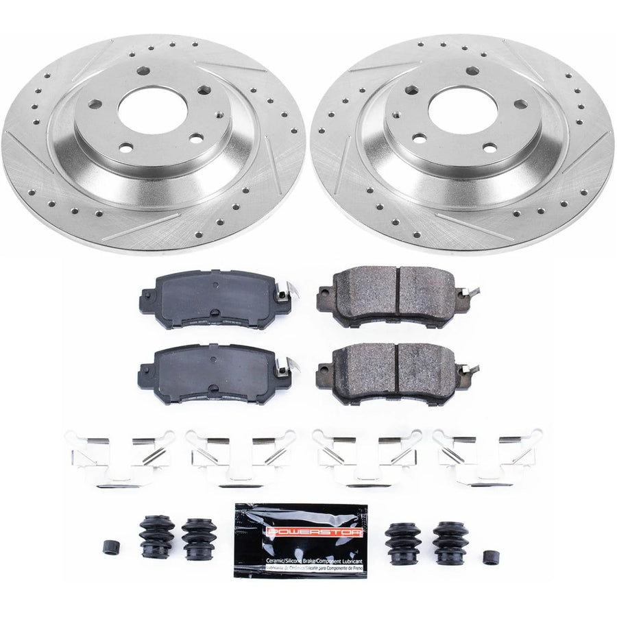 Power Stop K6964 Z23 Carbon Fiber Brake Pads Rear with Drilled & Slotted Brake Rotors Kit For Mazda CX-5 2013-2015 [Model Specific]