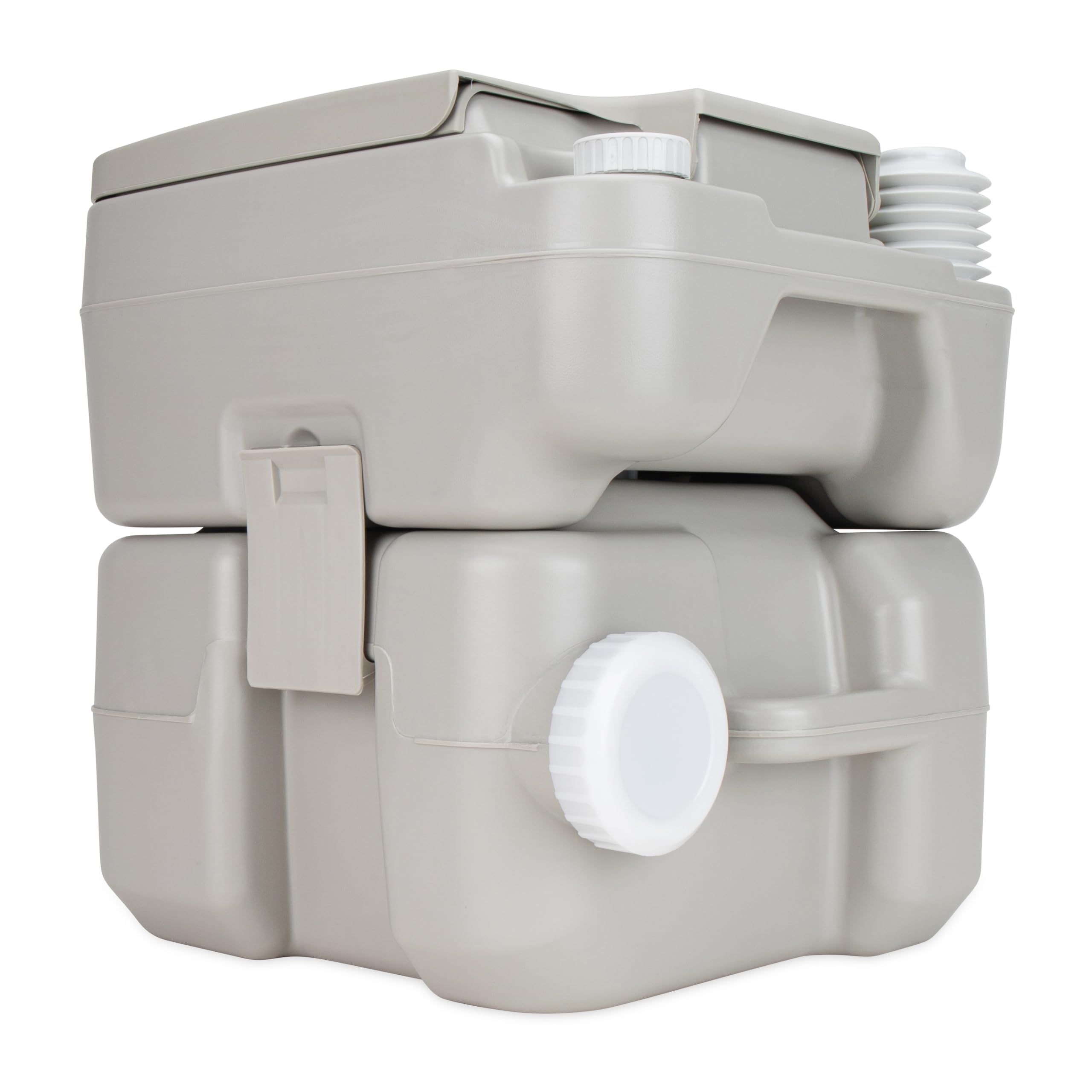 5.3-Gallon Camco Portable Toilet - Features Detachable Holding Tank w/Sealing Slide Valve & Bellow-Type Flush - Easy Transport w/Compact Lightweight Design & Carry Handle - Gray (41541)