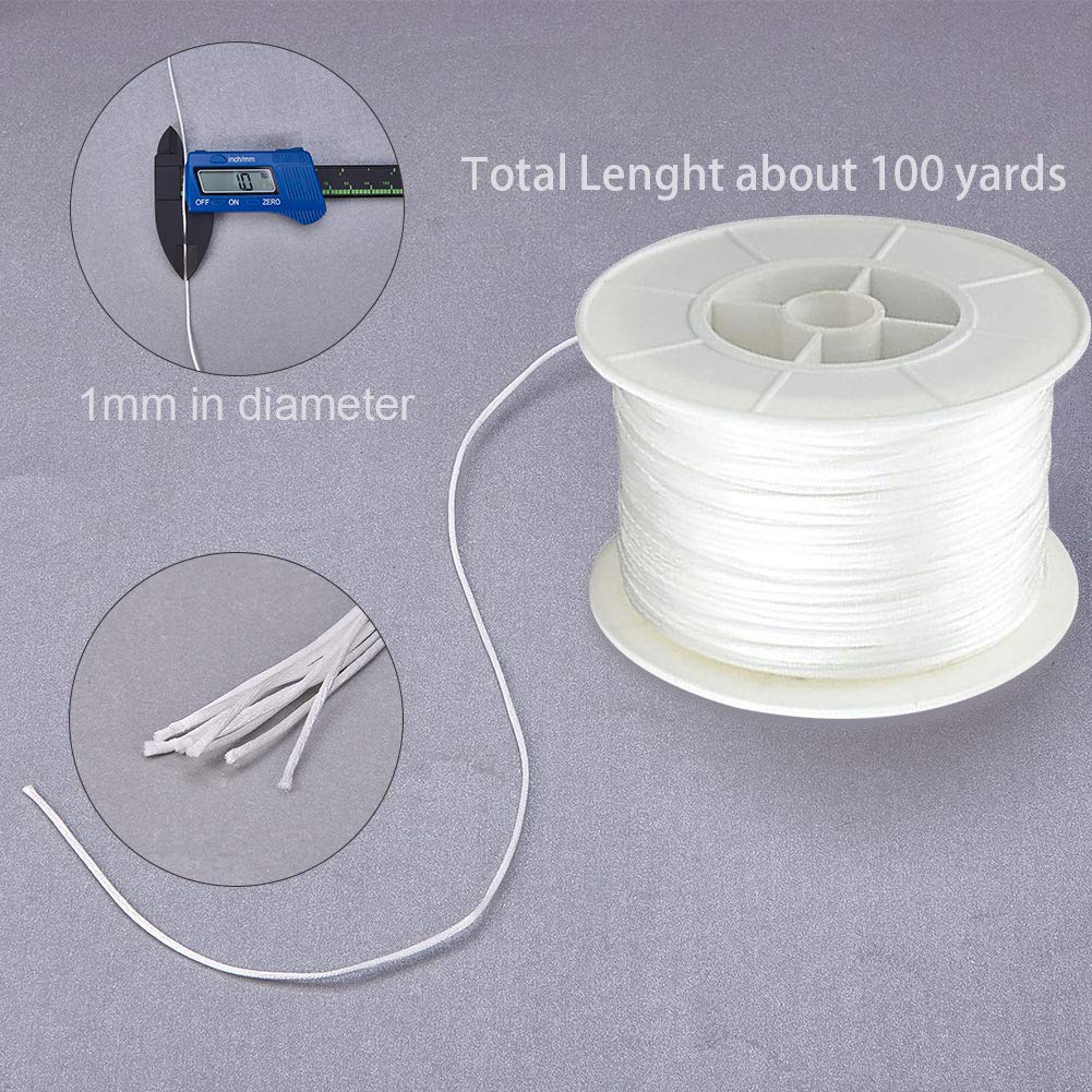 JEWELEADER Braided Nylon About 100 Yards Craft Thread Cord 1mm Satin Trim Cord Chinese Knotting Beading Cord for DIY Jewellery Making Macrame Kumihimo Shamballa Friendship Bracelets - White
