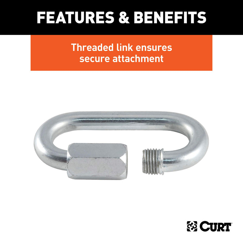 CURT Threaded Quick Link 82901 Trailer Safety Chain Hook Carabiner Clip, 5/16-Inch Diameter, 1760 lbs Break Strength, CLEAR ZINC