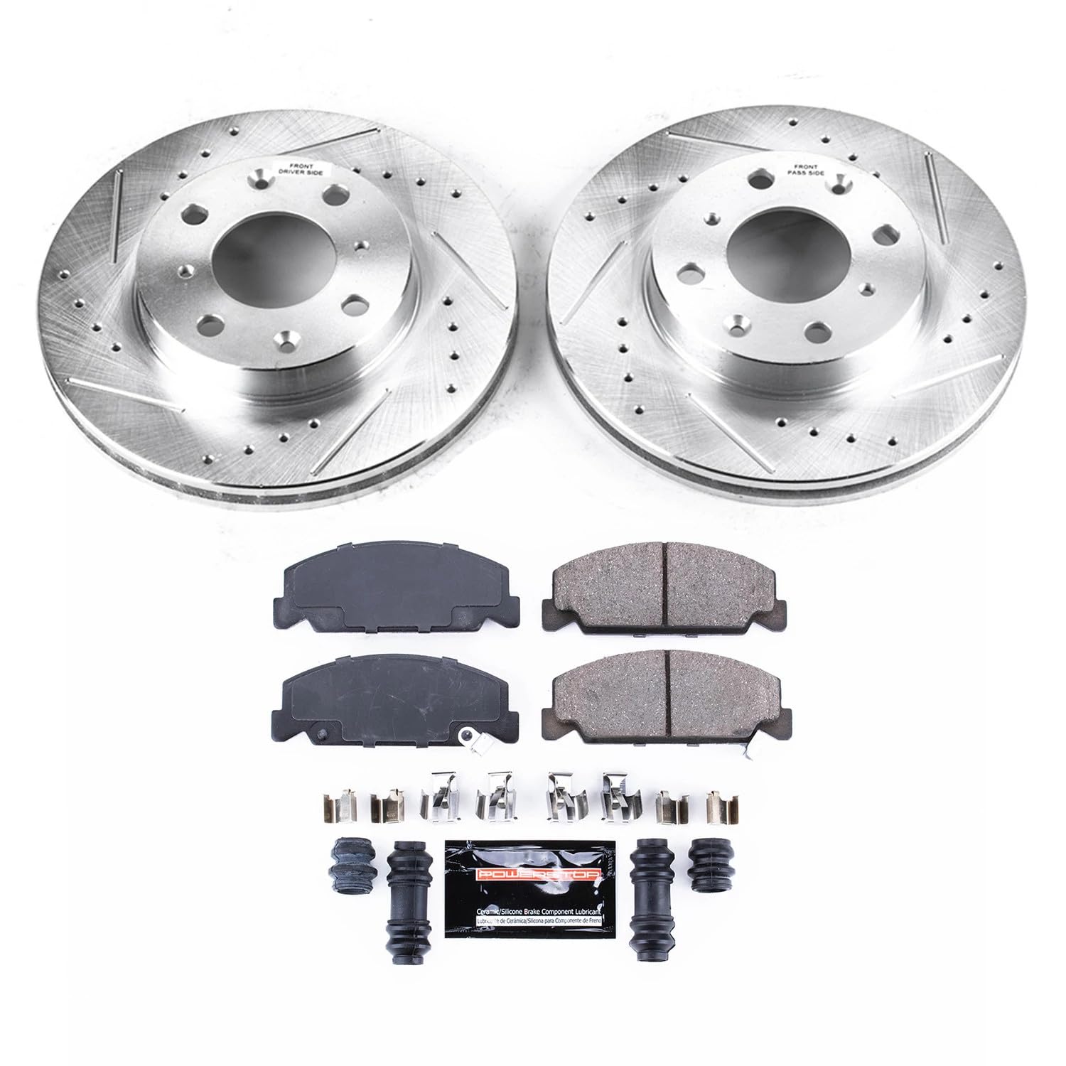 Power Stop K699 Z23 Carbon Fiber Brake Pads with Drilled & Slotted Brake Rotors Kit Front