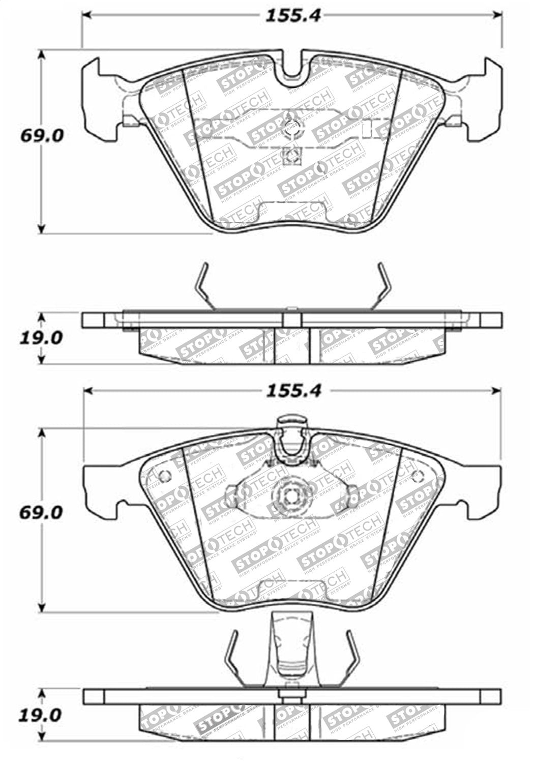 Front StopTech 308.09180 Brake Pads with Shims and Hardware Street