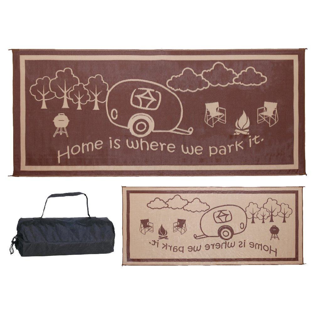 8-Feet x 18-Feet Stylish Camping Outdoor RV Home Patio Reversible Mat - Brown/Beige
