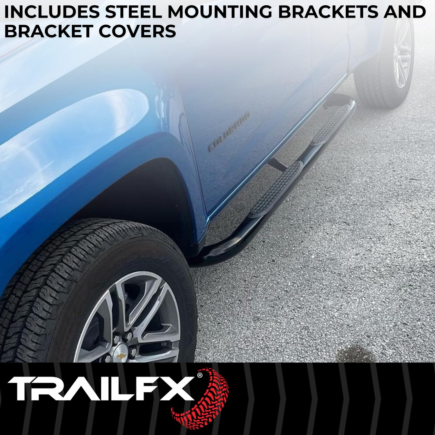 TrailFX Nerf Bar Side Steps Black Powder Coated Steel Fits Ram 1500 Standard Cab 2011-2018 3-Inch Round Bent 60 Degree Running Board Pair Frame Body and Rocker Panel Mount TrailFX A0046B