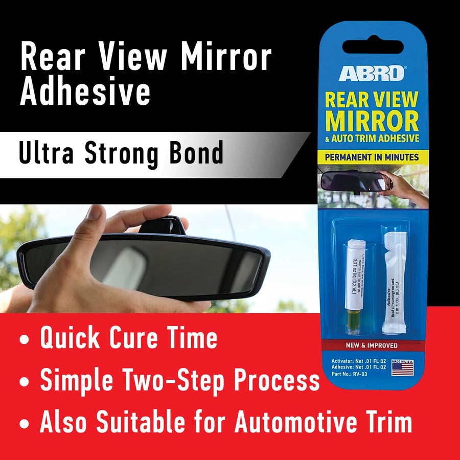 ABRO Adhesive Rear View Mirror, Two-Step Application, Ultra-Strong Permanent Bond, Ideal for Auto Trim Attachment, Quick-Set Solution for Mirrors, Trim, and Moldings