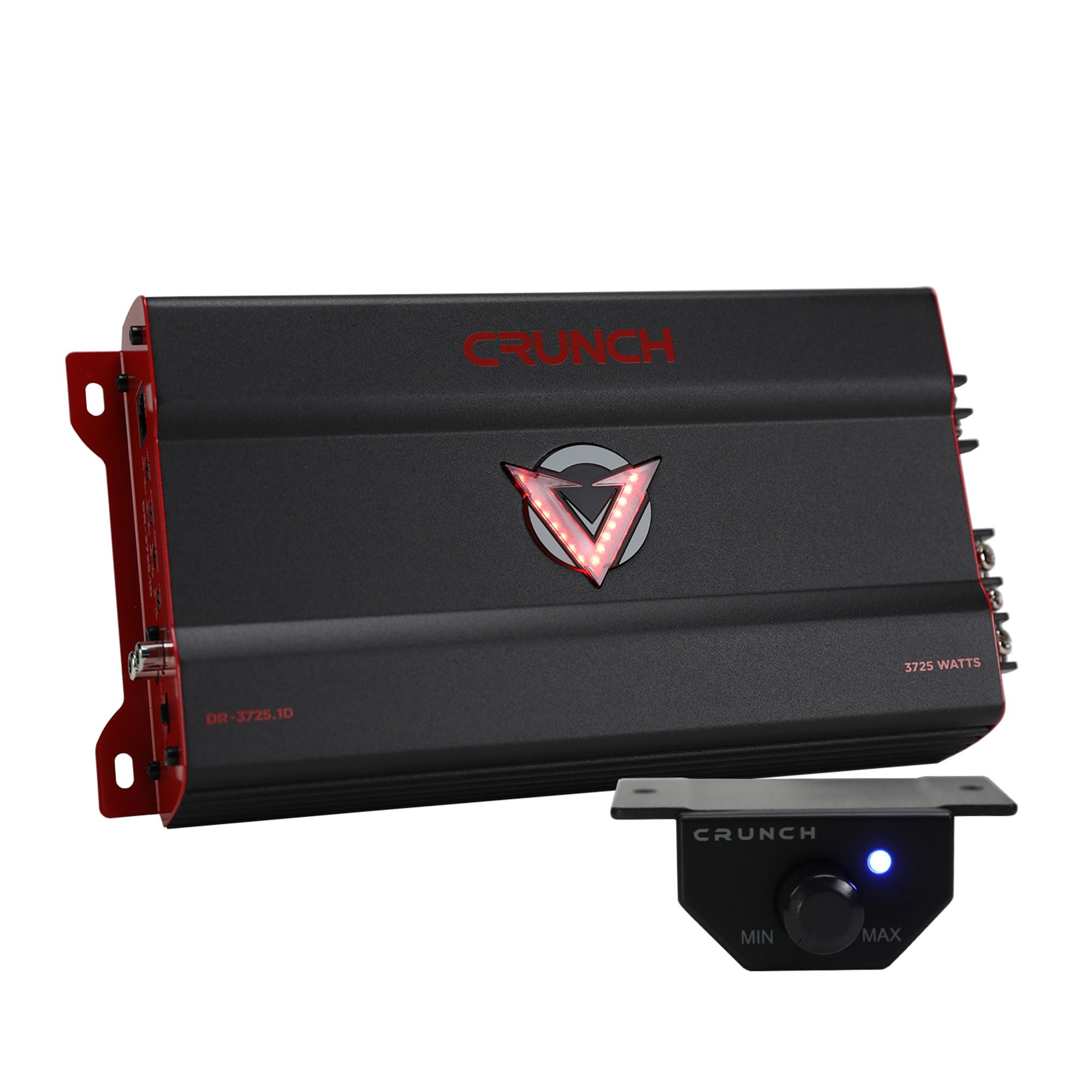 Monoblock Crunch 3725W Car Audio Amplifier with Adjustable Crossovers, Bass Knob & Remote, LED VU-Meter, QTD Cooling and PWM Power Supply