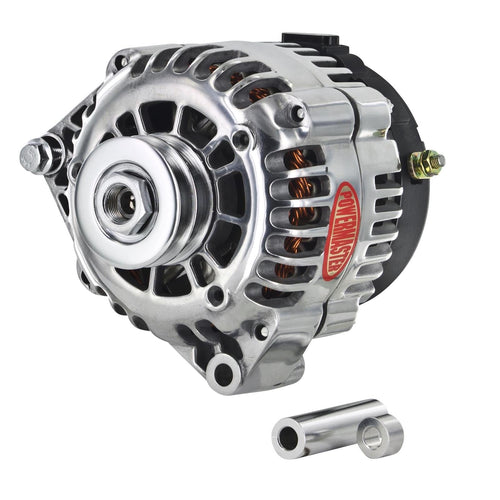 8-68529 Powermaster Polish Alternator (165A 2V Pulley Side Bat Post with Spacers 1 Wire)