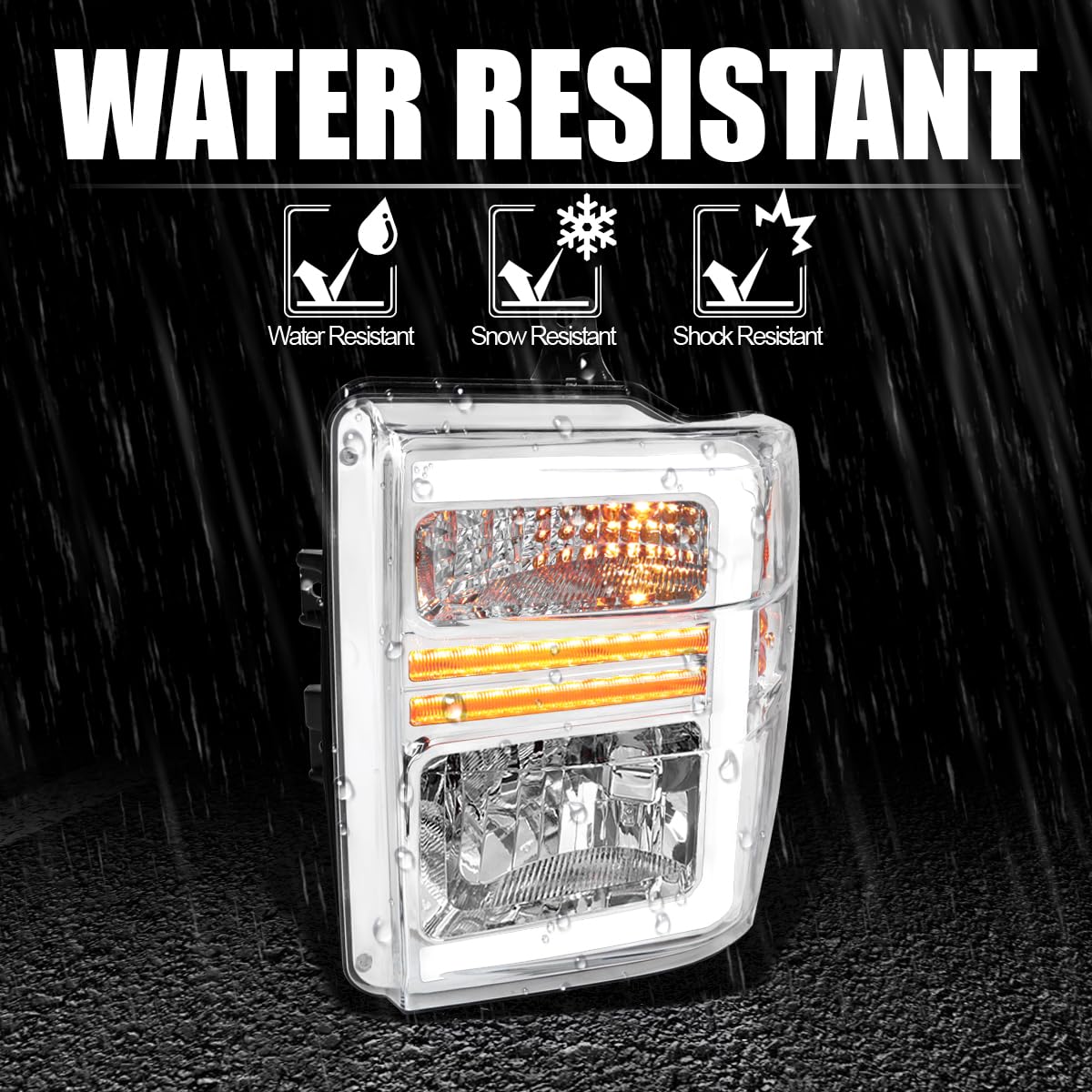 Chrome Factory Style SPEC-D TUNING Headlights with Sequential LED Turn Signal Compatible with 2008-2010 Ford F-250, F-350, F-450, F-550 Super Duty, Left + Right Pair Headlamps Assembly