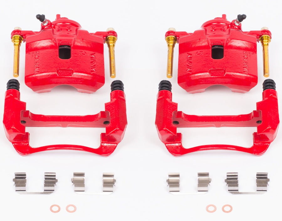 Power Stop Pair of High-Temp Red Powder Coated Front Calipers For Honda Prelude 1992-1996 [Model Specific]