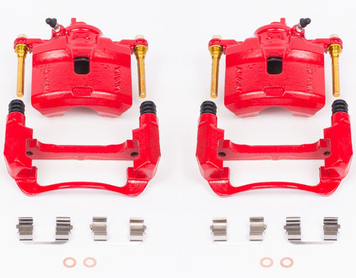 Power Stop Pair of High-Temp Red Powder Coated Front Calipers For Honda Prelude 1992-1996 [Model Specific]