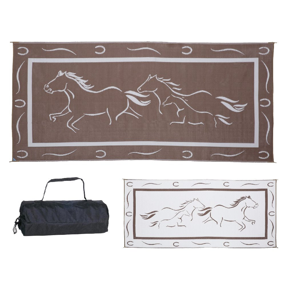 8' x 18' Galloping Horses Mat Stylish Camping Brown/White, 1 Pack