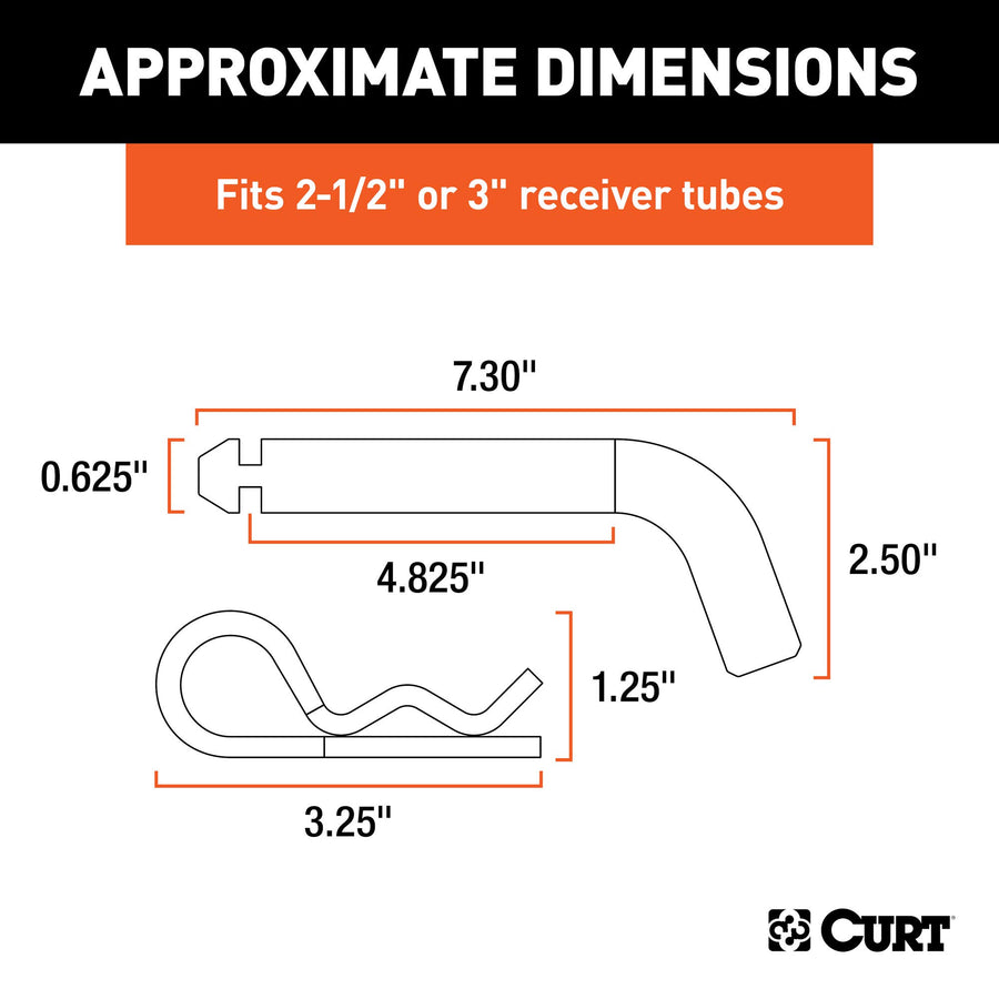 CURT Heavy-Duty 21506 Trailer Hitch Pin & Clip with Grooved Head, 5/8-Inch Diameter, Fits 2-1/2 or 3-Inch Receiver