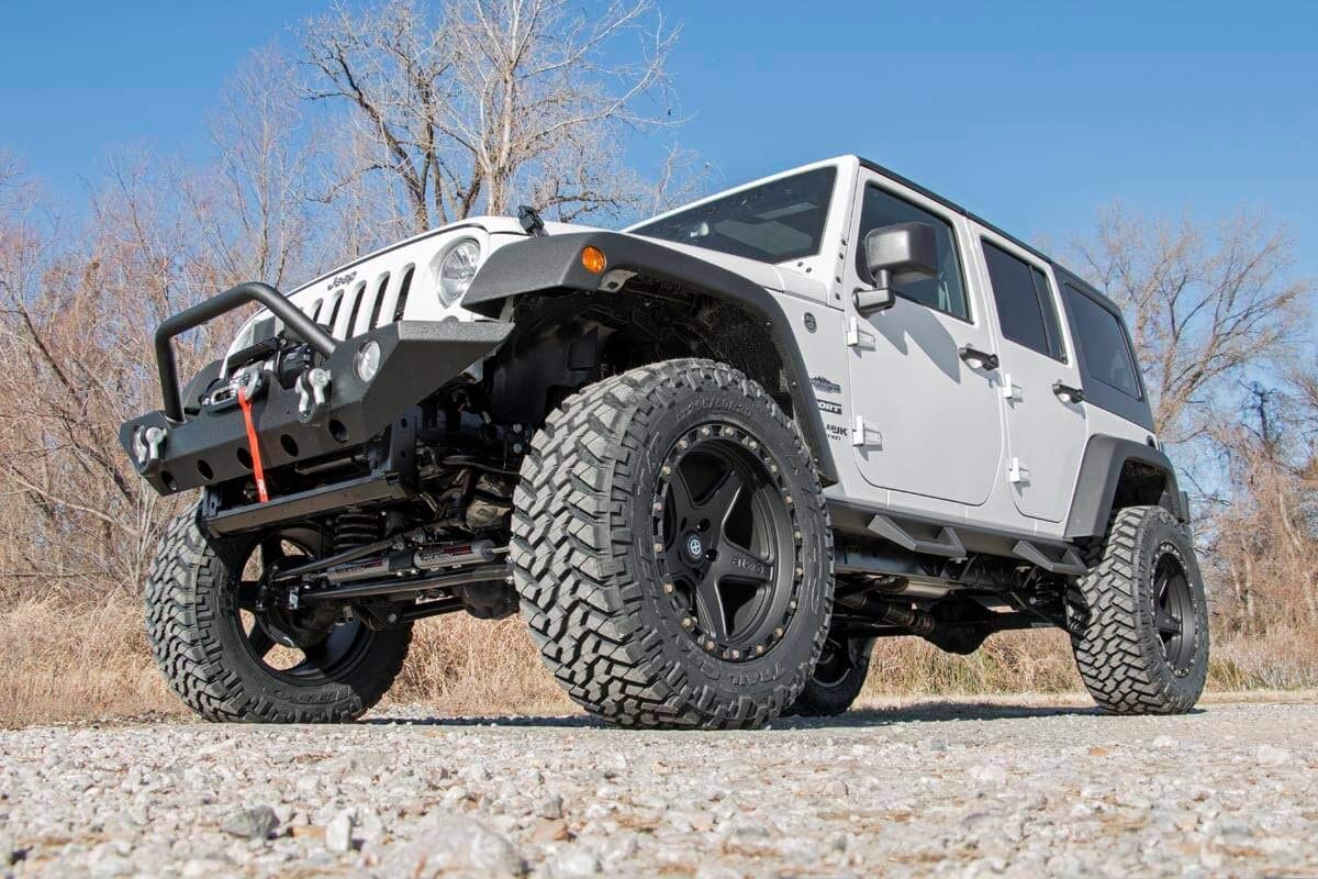 Rough Country Drop Steps Contoured for Jeep Wrangler JK (2007-2018) 4-Door - Flush Fit Rails with Side Steps