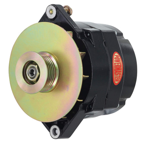Black Powermaster 8-56140-347 Alternator (Upgrade 150A 6 Groove Pulley & Baffle 1 Wire Motorola Replacement 1" Mating flange)