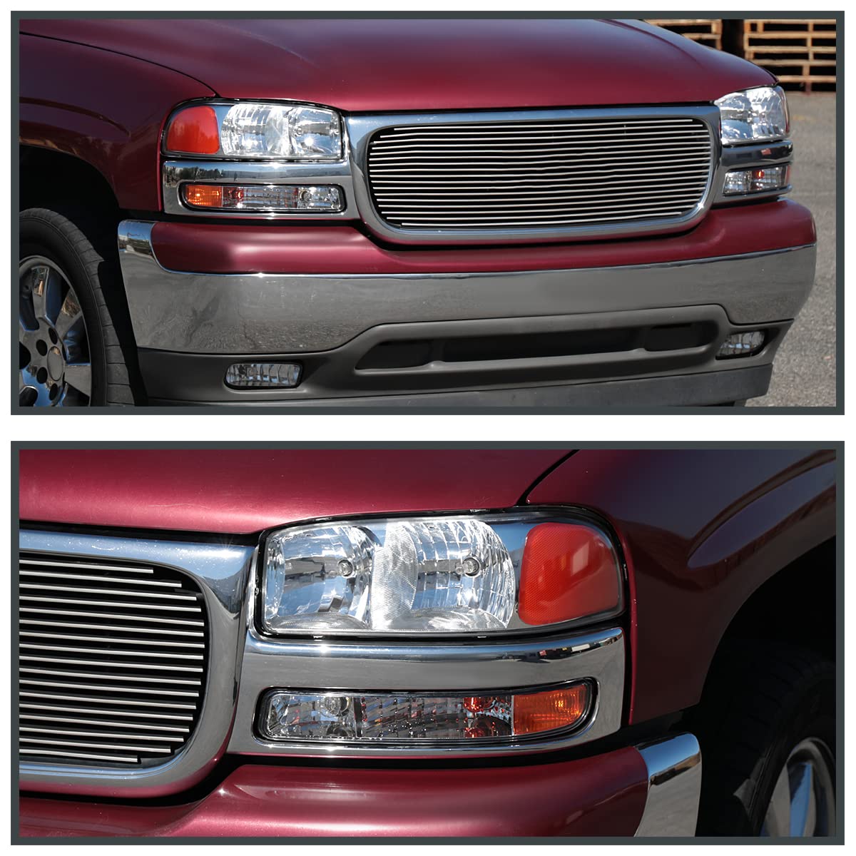Chrome Headlights + Bumper Lights SPEC-D TUNING Compatible with 1999-2006 GMC Sierra 1500 2500 3500, Left + Right Pair Headlamp Assembly