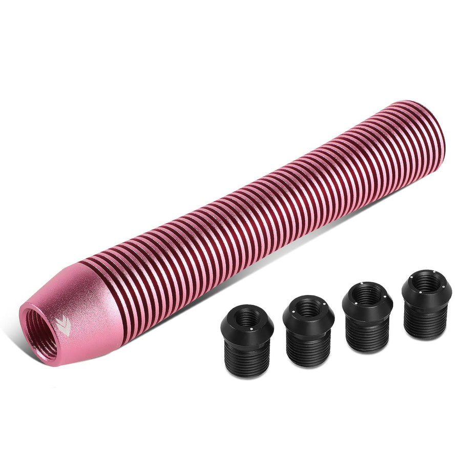 NRG Innovations Universal Aluminum SK-710PK Shift Knob with Thread Adapters, Heatsink Style Long Curvy Cylinder Lever,Pink