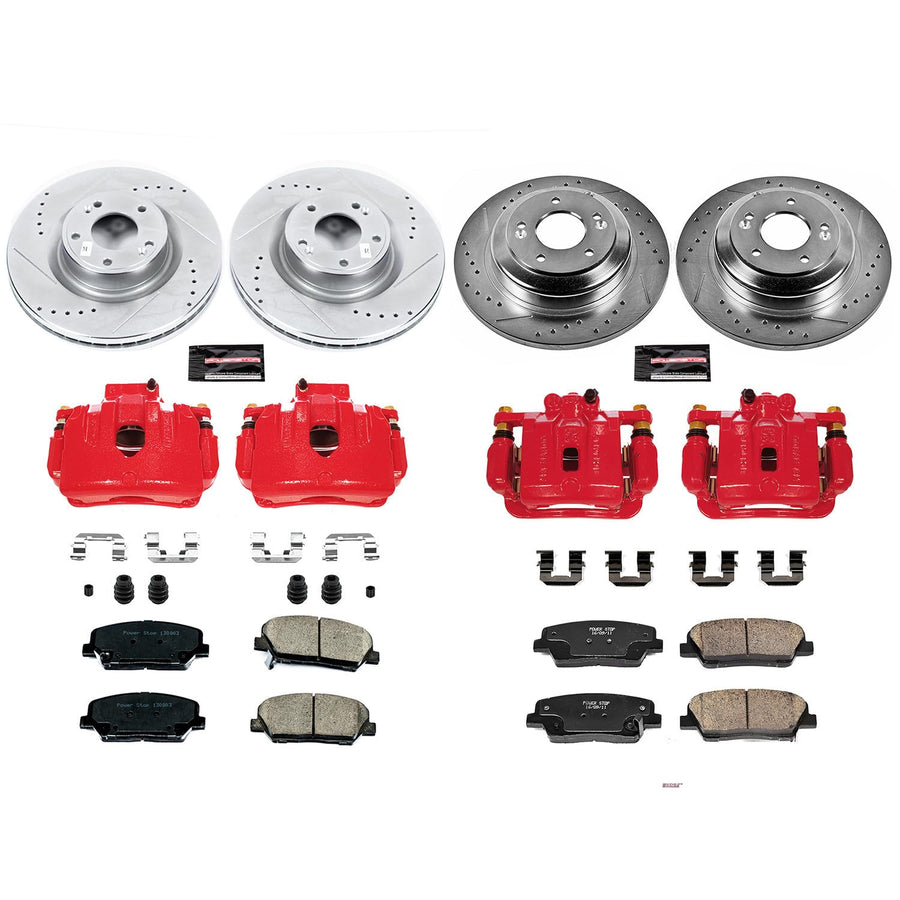 Power Stop Z23 KC6170 Evolution Front and Rear Caliper Kit-Drilled/Slotted Rotors, Carbon Ceramic Brake Pads & Calipers For Hyundai Genesis Coupe 2010-2016 [Model Specific]