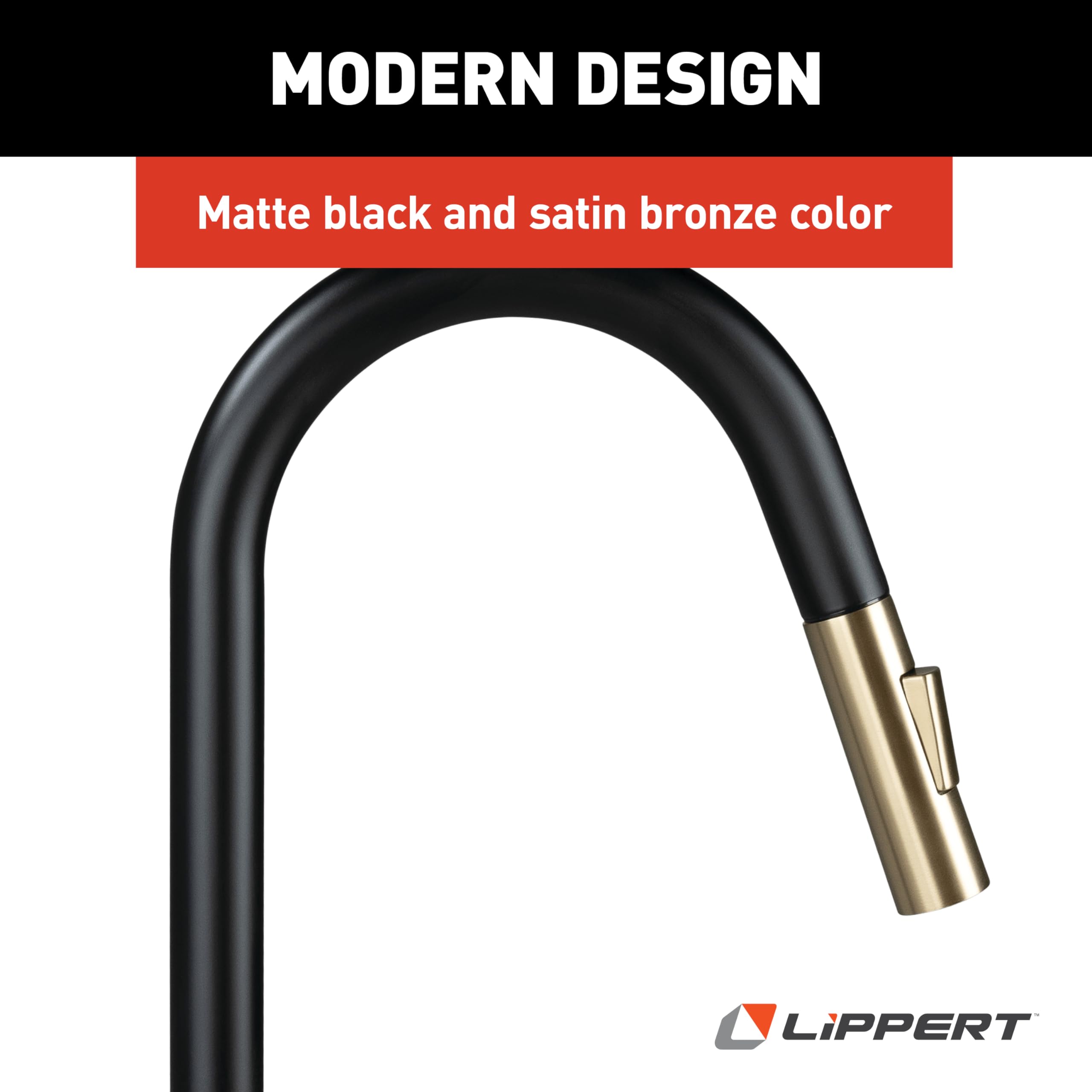Lippert Bullet Pull-Down Flow Max Kitchen Faucet with 304-Grade Stainless Steel Construction, Single-Handle Operation, Single-Hole Installation, 360-Degree Swivel, 2.2 GPM Flow Rate - 2024000071