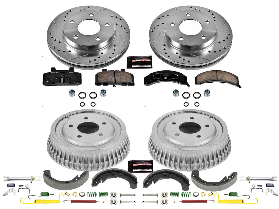 Power Stop K15084DK Z23 Carbon Fiber Brake Pads Front and Rear with Drilled & Slotted Brake Drums Kit For Buick LeSabre, Cadillac DeVille, Oldsmobile 98, Pontiac Bonneville [Model Specific]