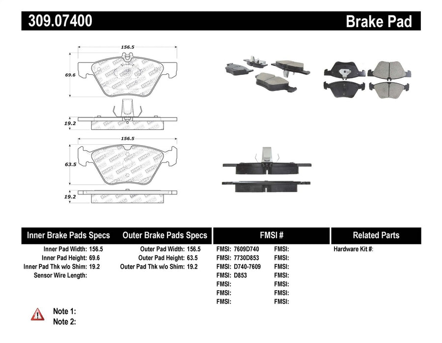 Sport Brake Pads StopTech 309.07400 with Shims and Hardware