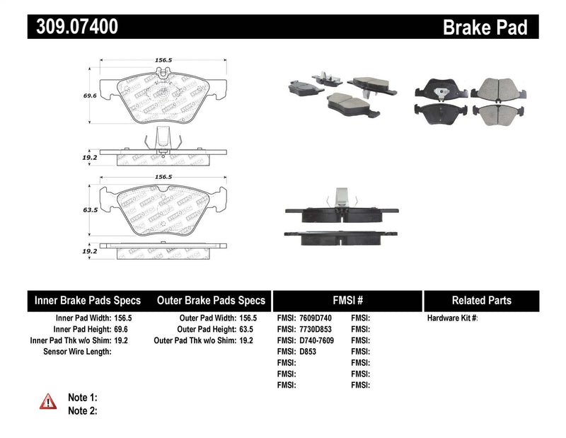 Sport Brake Pads StopTech 309.07400 with Shims and Hardware