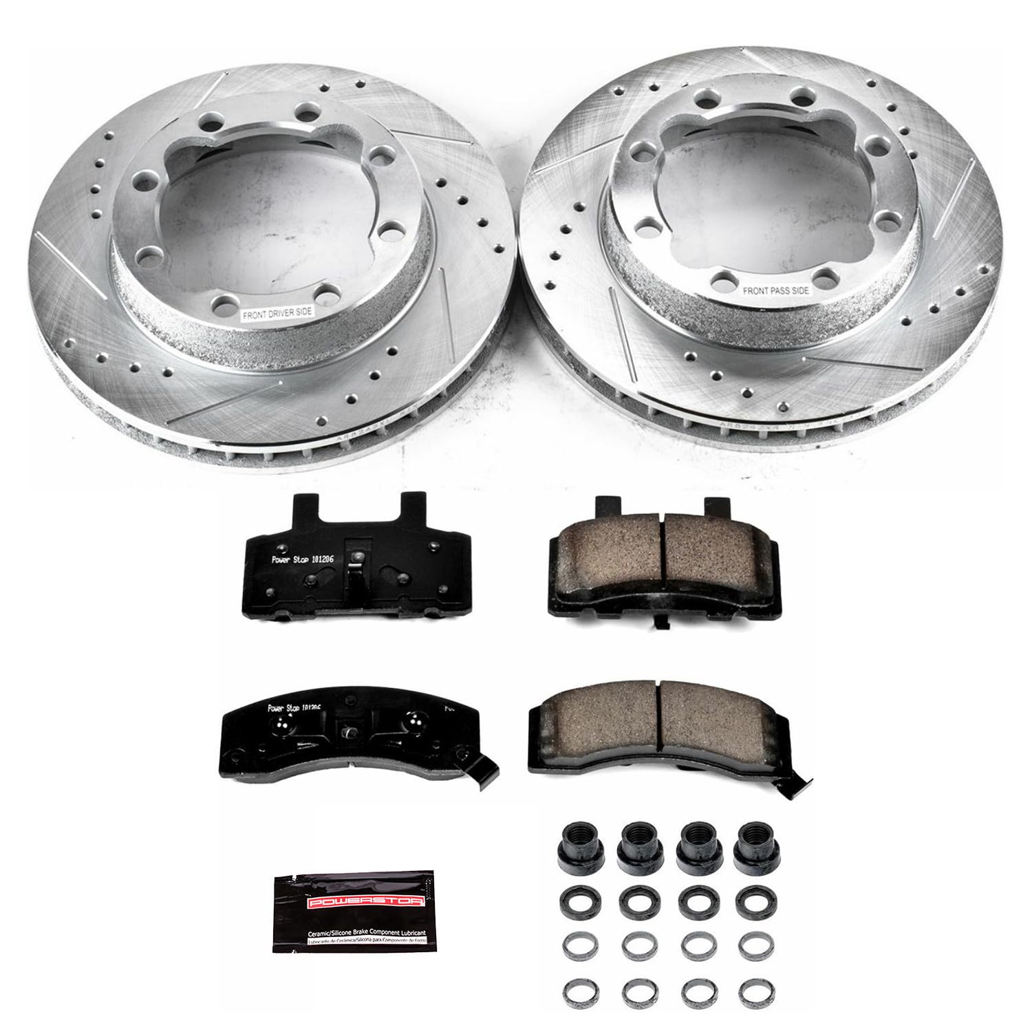 Power Stop K1524 Z23 Brake Pads Front with Drilled Slotted Brake Rotors Kit For K1500 Suburban, K2500, K2500 Suburban, K3500, Ram 2500, K1500 Suburban, K2500, K2500 Suburban, K3500 [Model Specific]