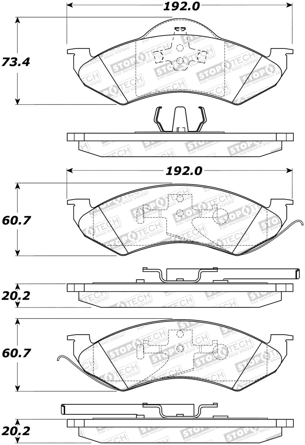 Front StopTech 308.07460 Brake Pads with Shims Street