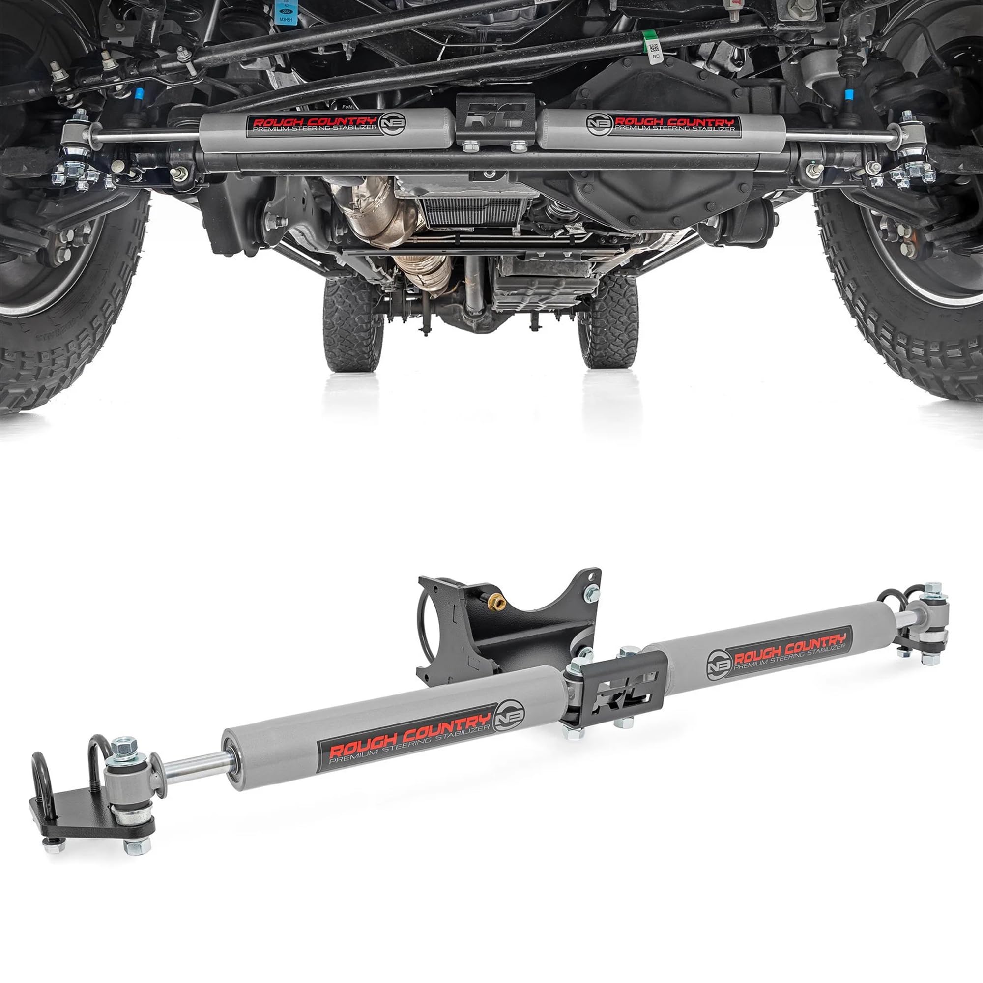 Rough Country Dual N3 Steering Stabilizer for 05-24 Ford Super Duty - 8749130