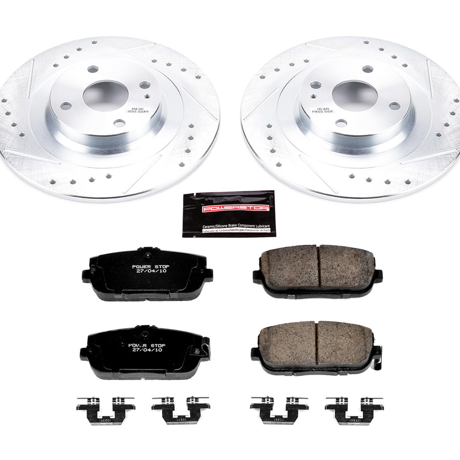 Power Stop K7362 Z23 Rear Carbon Fiber Brake Pads with Drilled & Slotted Brake Rotors Kit For Fiat 124 Spider 2017-2020, Mazda MX-5 Miata 2016-2022 [Model Specific]