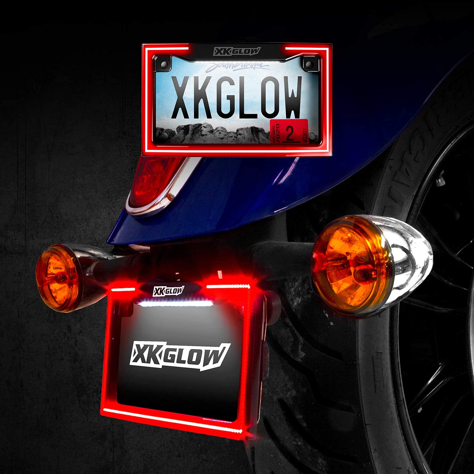Motorcycle LED License Plate Frame XKGLOW-XK034018 with Running Turn and Brake - BLACK
