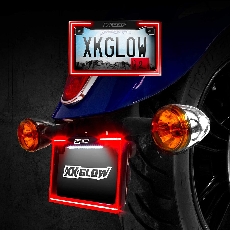 Motorcycle LED License Plate Frame XKGLOW-XK034018 with Running Turn and Brake - BLACK