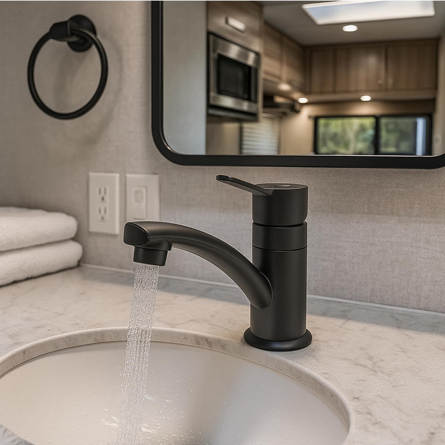 Dura Faucet RV Streamline (DF-PL200M-MB) Single Lever Lavatory Faucet – Matte Black, 1-Hole Centerset Sink Faucet with Deck Plate, Leak-Free Ceramic Cartridge, Lead-Free, Easy Installation