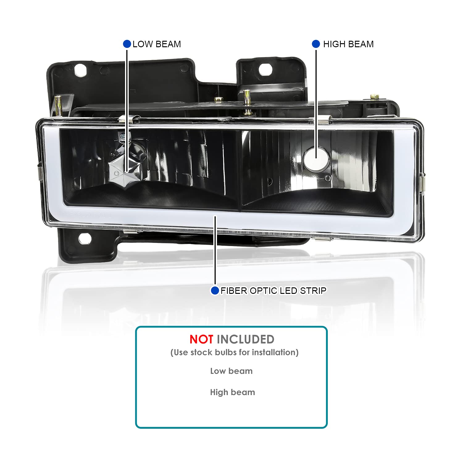Black SPEC-D TUNING Headlights w/LED Light Bar Compatible with 1988-1998 Chevy GMC C10 C/K 1500 2500 3500, Suburban, Tahoe, Silverado, Sierra, L+R Pair Head Light Lamp Assembly