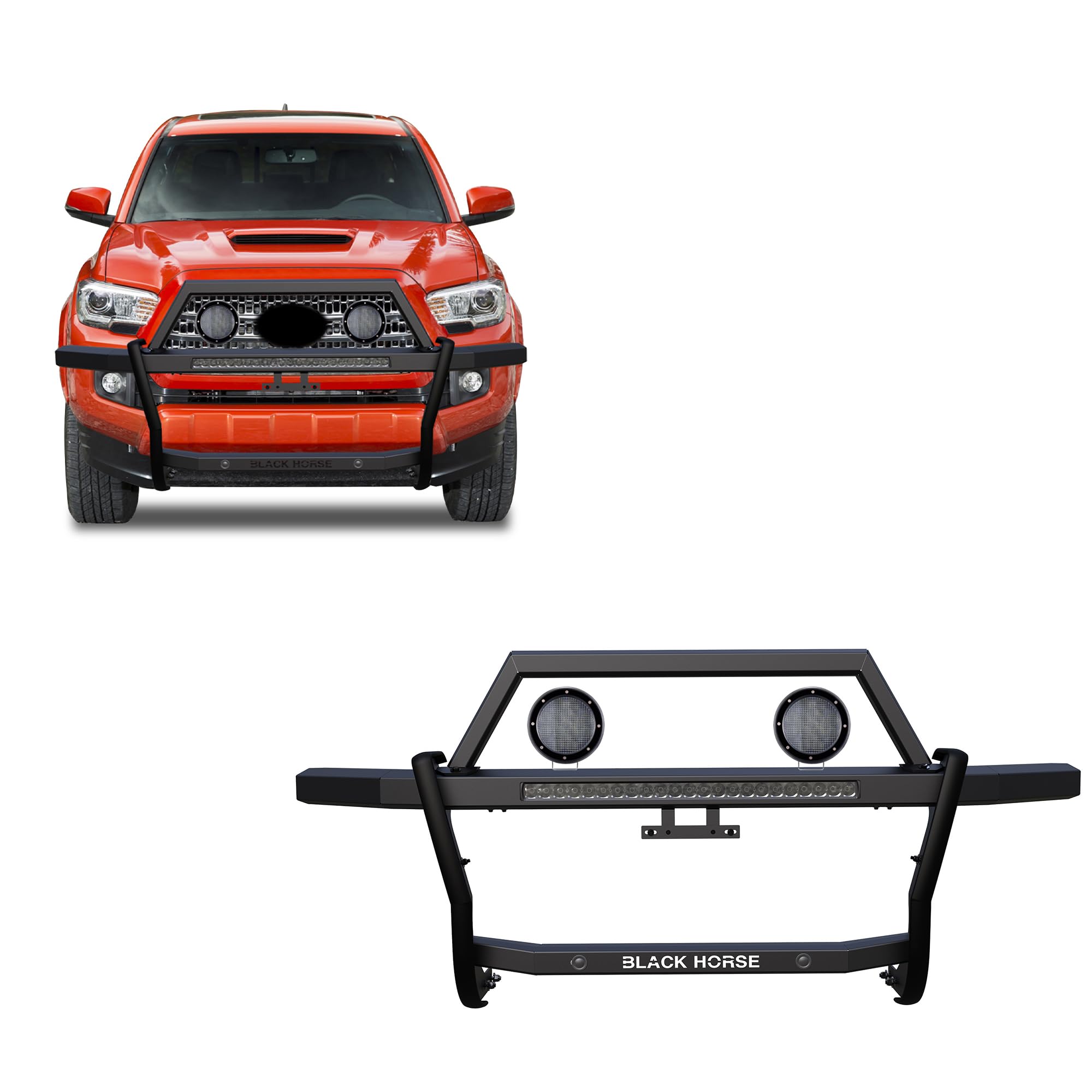Rambler Black Horse Grille Guard Kit Modular Black Compatible with 2005-2023 Toyota Tacoma-RAGT01-K1PLFB