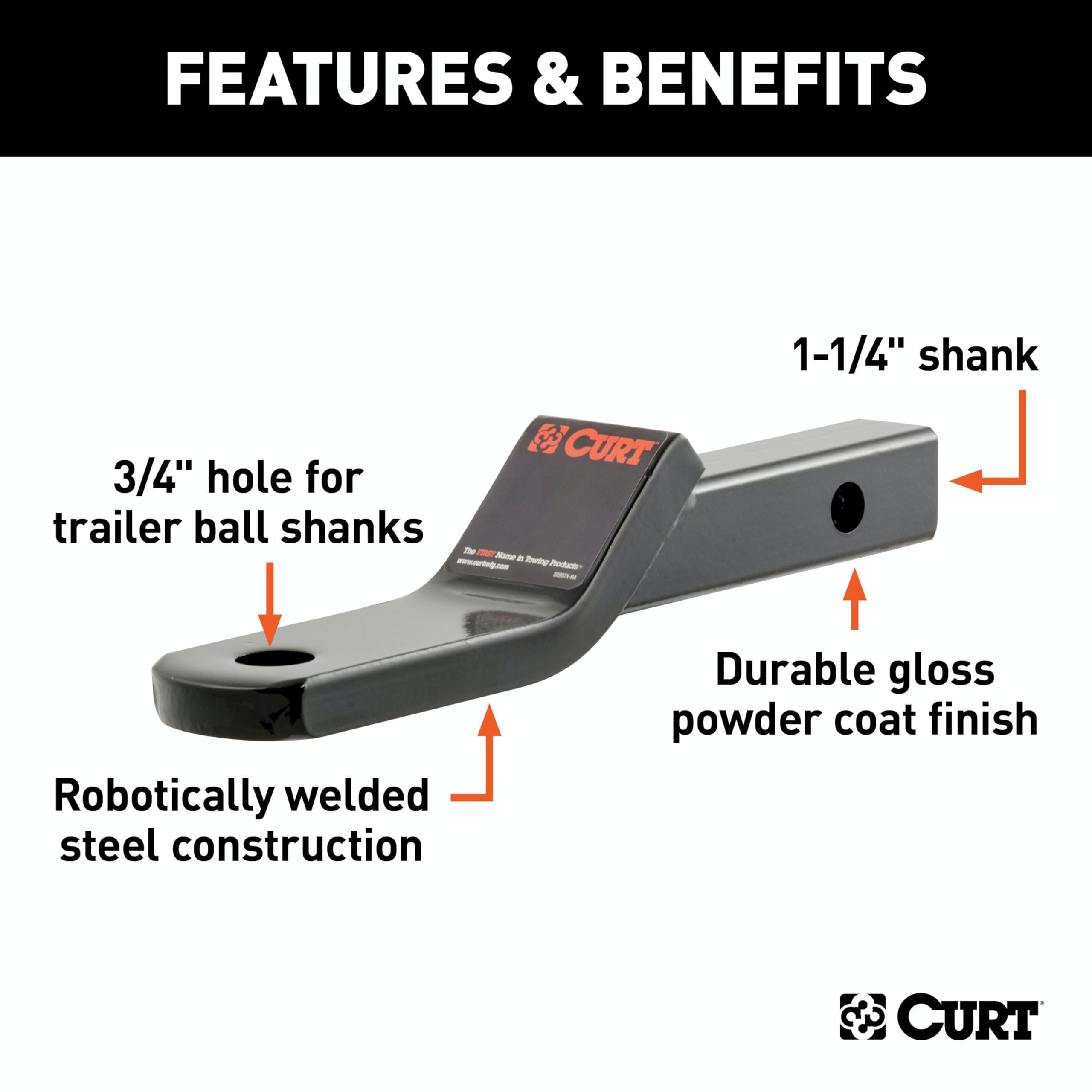 CURT Class 2 Trailer Hitch Ball Mount, 1-1/4-Inch Receiver Fits, 3,500 lbs, 3/4-Inch Hole, 1-Inch Drop, 3/8-Inch Rise