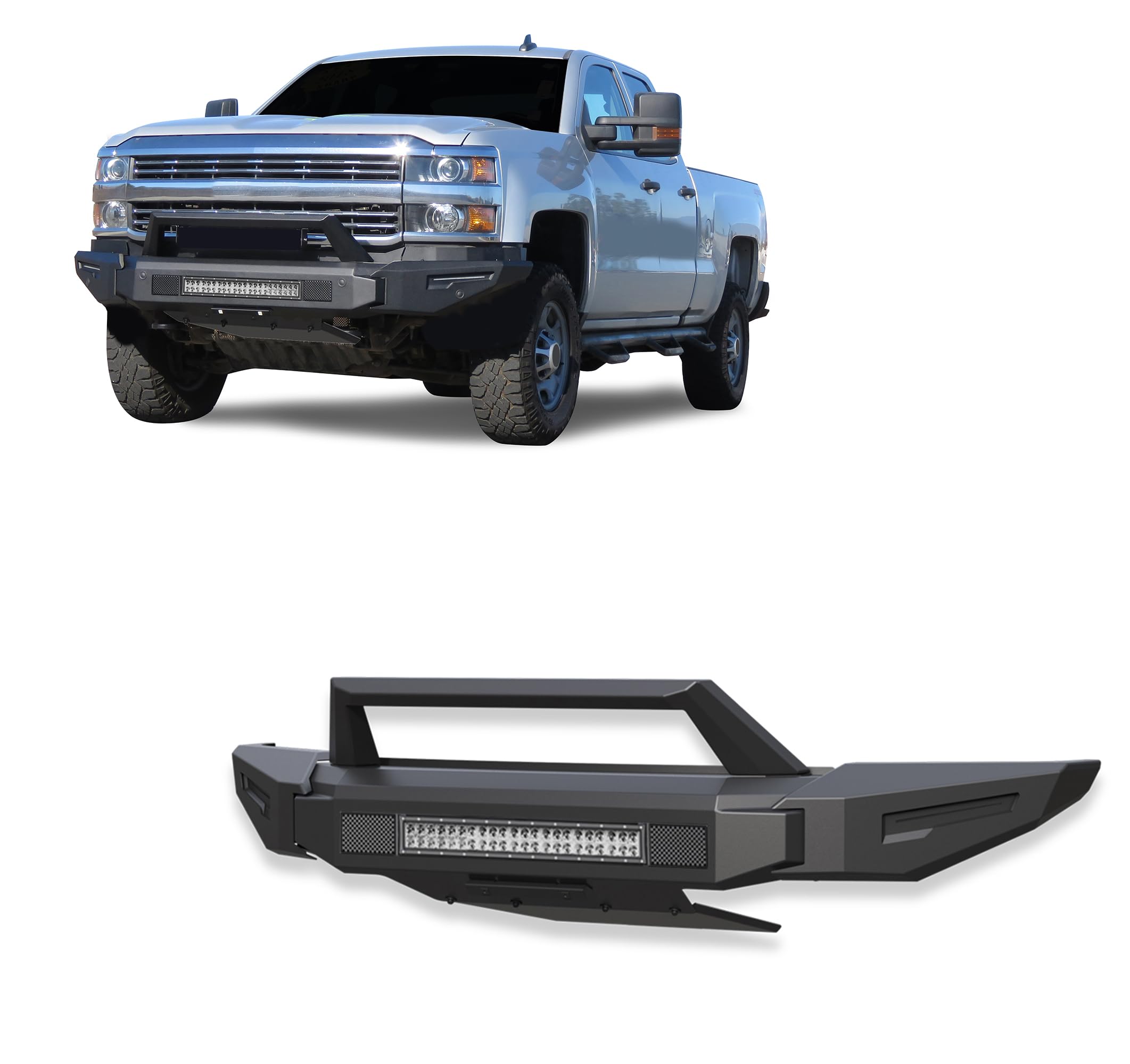 Heavy Duty Black Horse Armour II Modular Front Bumper Modular Matte Black Compatible with 2015-2019 Chevrolet Silverado 2500 HD-AFB-SI35-K1