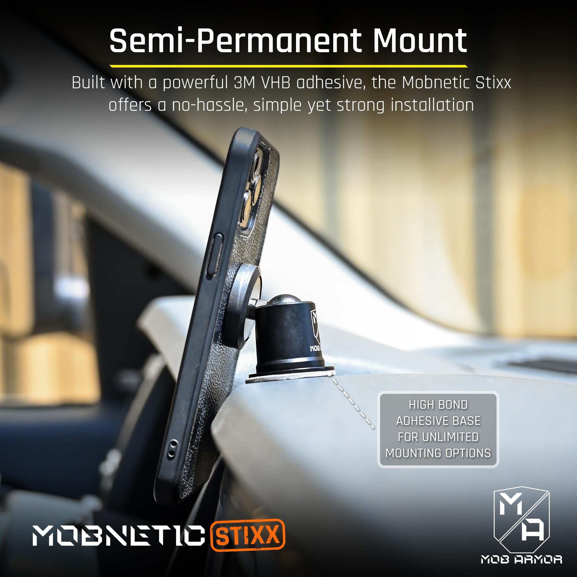 Mob Armor Stixx MobNetic - Phone Holder for Your Car, Magnetic Phone Mount for Trucks, Jeeps, and More - 90º Tilt & 360º Rotation, Compatible with iPhone & Android Smartphones