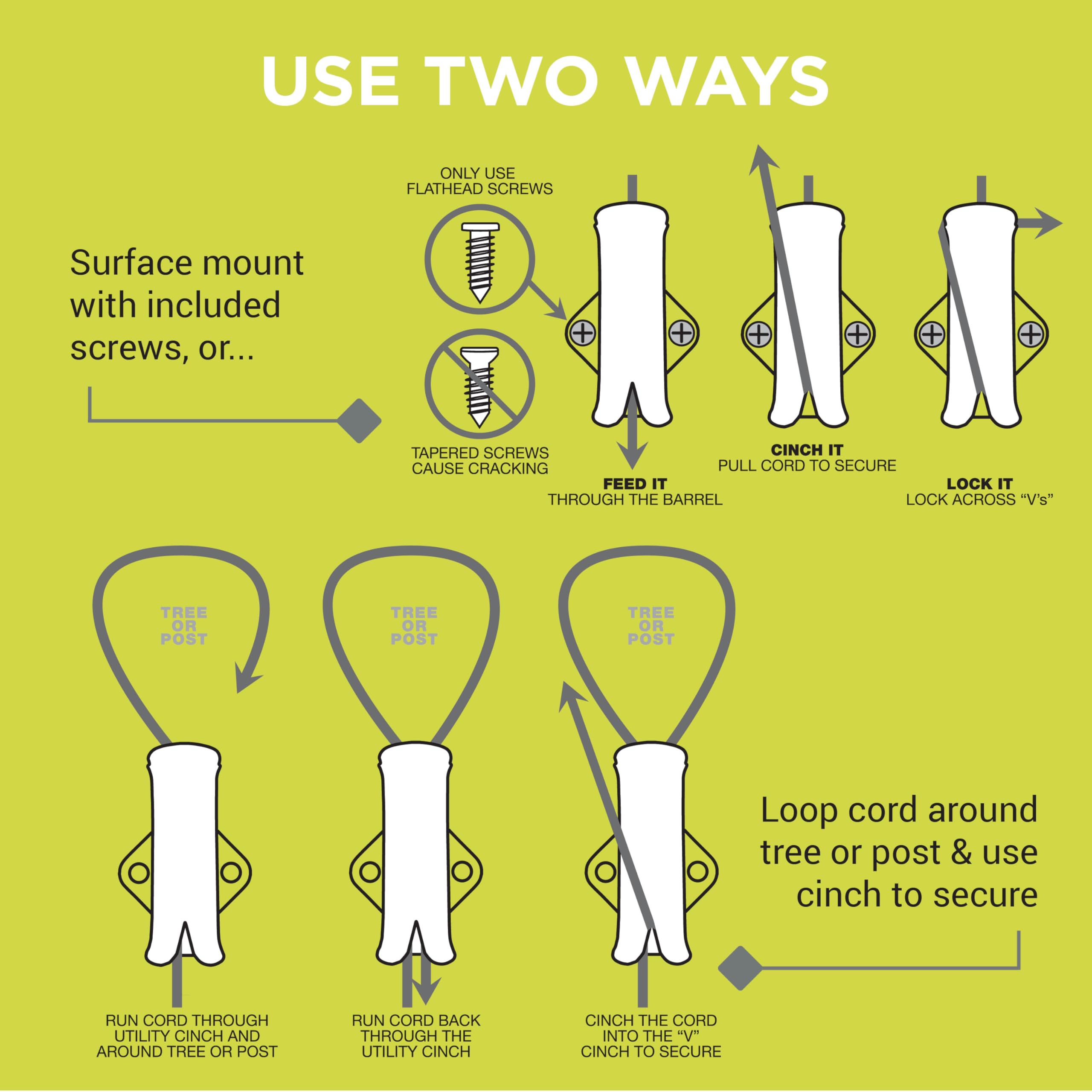 All-Purpose Rope Cinch SlotLock, Multipurpose Rope Locking Device for Clotheslines, Cargo Management and More, 5-Pack