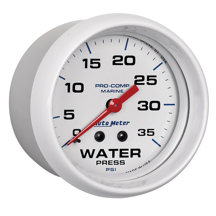 Gauge AutoMeter 200773 Water Press (Marine White 2 5/8", 35Psi, Mechanical, Marine White)