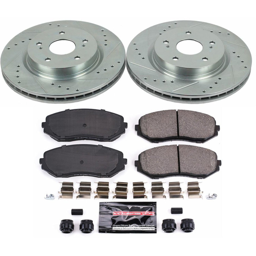 Power Stop K5886 Z23 Carbon Fiber Brake Pads with Drilled & Slotted Brake Rotors Kit For Suzuki Grand Vitara 2006-2013 [Model Specific]