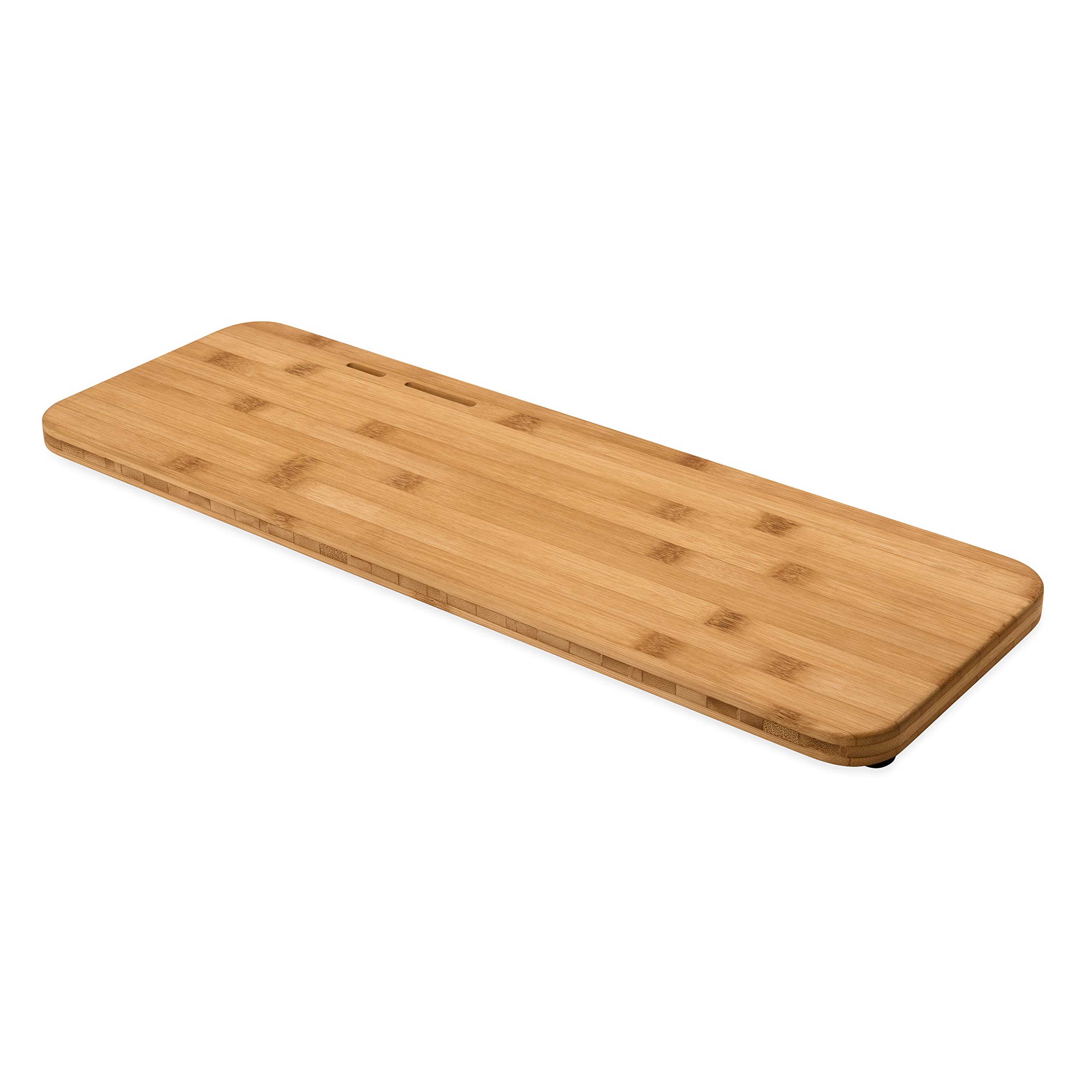 Over The Sink Camco RV/Marine Cutting Board | Features Adjustable Non-Slip Feet, Built-in Knife Slots, and a Durable 3-Ply Bamboo Construction | 24-inches x 8-inches (43543)