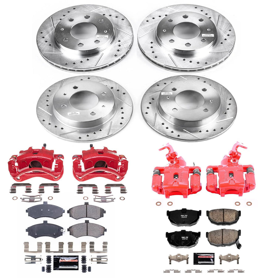 Power Stop Z23 KC2779A Evolution Sport Front and Rear Caliper Kit-Drilled/Slotted Rotors | Carbon Ceramic Brake Pads | Calipers For Hyundai Elantra 2003-2005 [Vehicle Specific]