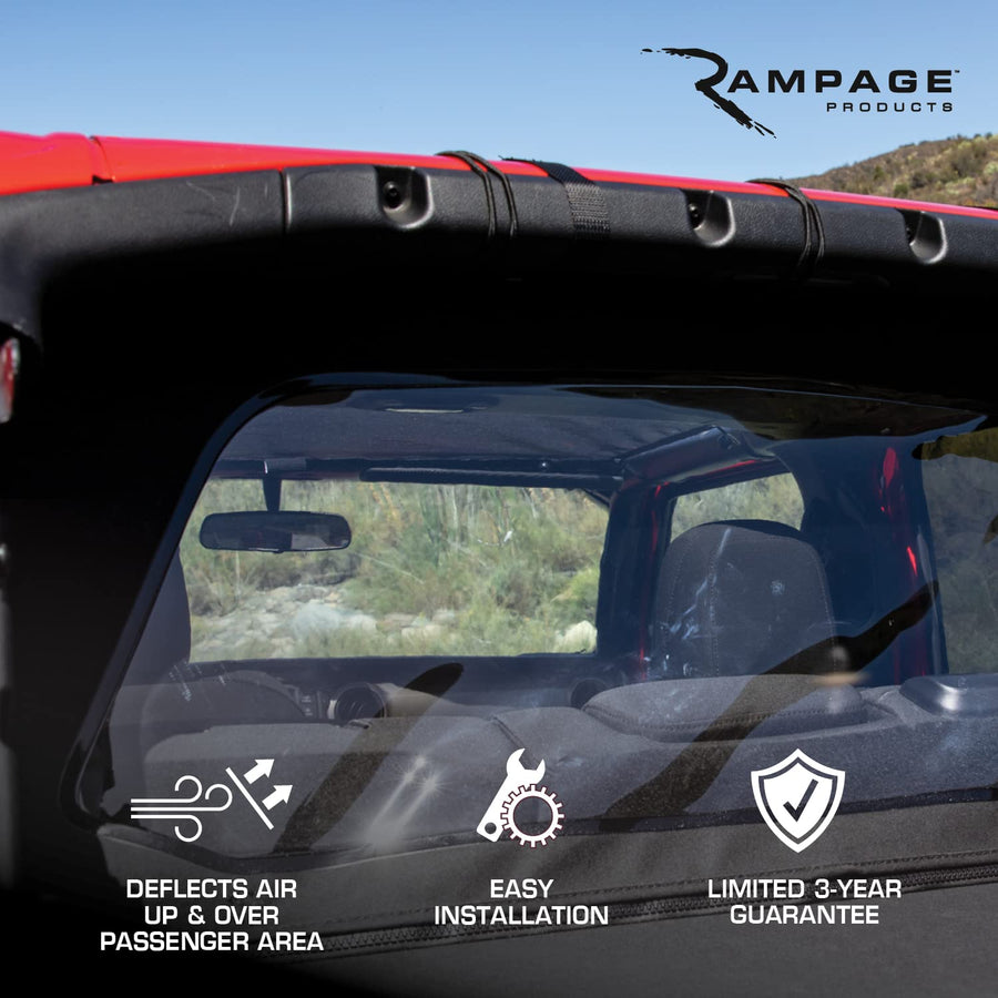 Windbreaker Rampage | Black Diamond Color with Clear Windows, Vinyl | 990035 | Fits 2007 - 2018 Jeep Wrangler JK 2-Door & 4-Door