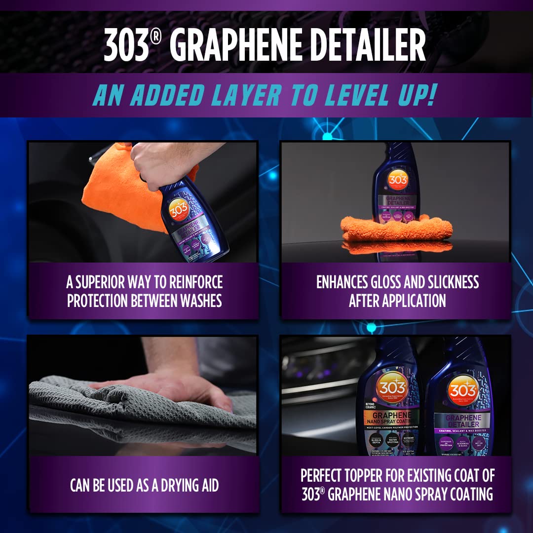 303 Products Detailer Graphene Spray, Enhances Gloss & Protection on Existing Coating, Sealants & Waxes, UV Protectant, Drying Aid, Add Ceramic Graphene Protection, Waterless Car Detailing Spray, 16oz