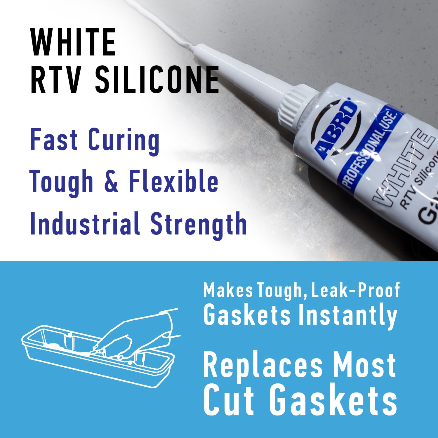 RTV Silicone Sealant and Gasket Maker ABRO: Up to 500 Degree F Heat, High Temp Silicone Sealant, 3 oz/85g Tube - White