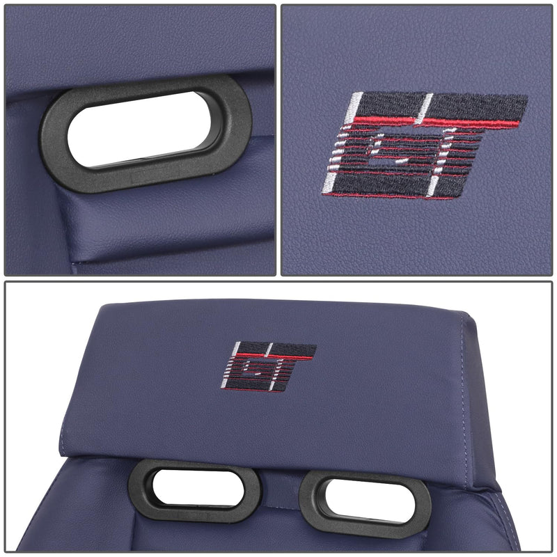 NRG Innovations GTS Retro Series PRI-150NVY Fixed Back Bucket Racing Seat with Side Mount Bracket, Navy PVC Leather, Silver Fiberglass back Sparkle Back